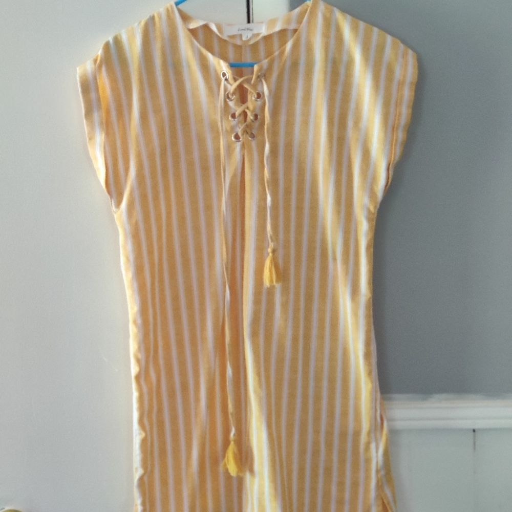 Love Tree Yellow and white striped shirt dress - Picture 3 of 10